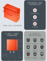 CMF BY NOTHING 100 W Power GaN 5 A 3 Port Mobile Charger with Detachable Cable - Orange, 100W