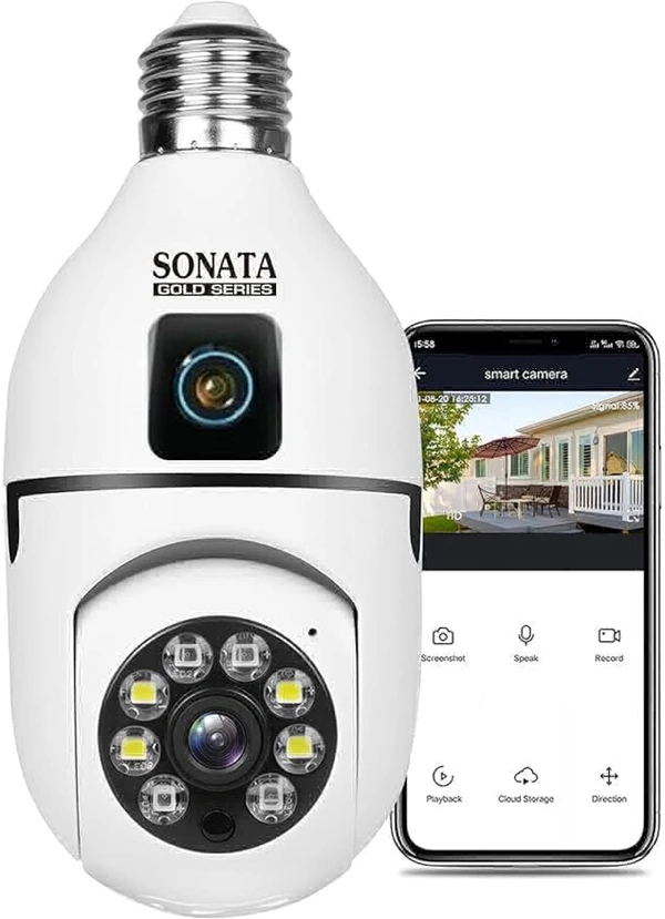 Dual Lens Dual Screen Bulb WiFi Wireless 4MP HD Live View, Bullet+PTZ Control, Two Way Talk, Color Night Vision, AI Human Detection Indoor Camera - Green