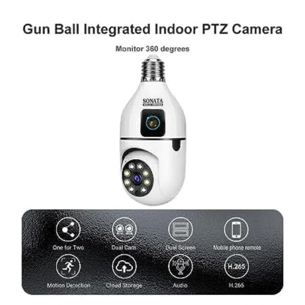 Dual Lens Dual Screen Bulb WiFi Wireless 4MP HD Live View, Bullet+PTZ Control, Two Way Talk, Color Night Vision, AI Human Detection Indoor Camera - Green