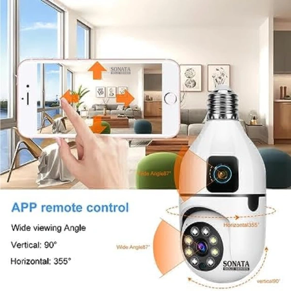 Dual Lens Dual Screen Bulb WiFi Wireless 4MP HD Live View, Bullet+PTZ Control, Two Way Talk, Color Night Vision, AI Human Detection Indoor Camera - Green