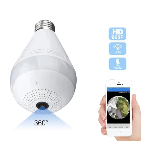 Bulb Camera Indoor WiFi Full HD Bulb Shape Fisheye 360° Panoramic Wireless WiFi IP CCTV Security Camera (Bulb Camera)