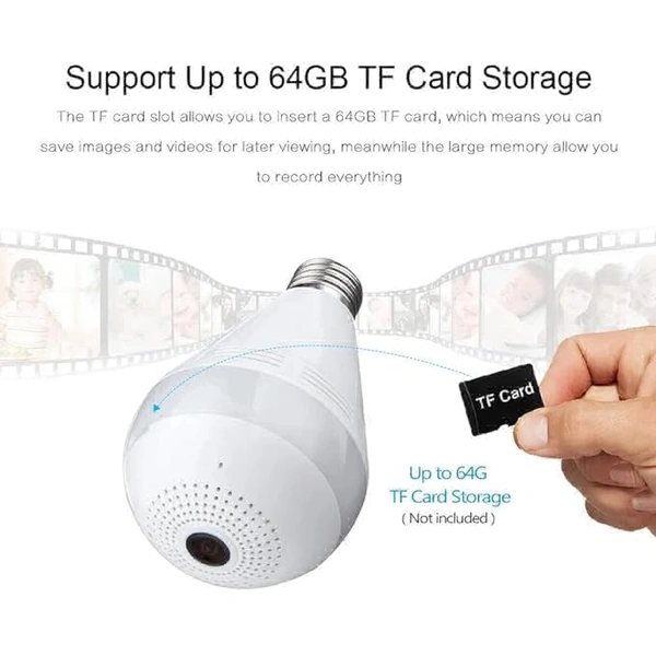 Bulb Camera Indoor WiFi Full HD Bulb Shape Fisheye 360° Panoramic Wireless WiFi IP CCTV Security Camera (Bulb Camera)