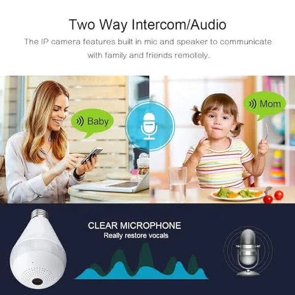 Bulb Camera Indoor WiFi Full HD Bulb Shape Fisheye 360° Panoramic Wireless WiFi IP CCTV Security Camera (Bulb Camera)