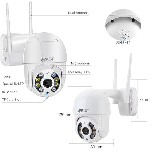 Full HD1080P Wi-Fi IP66 PTZ v380 PRO Camera Pan Tilt Surveillance Camera, Two Way Audio/Motion Detection/Best Night Vision/Waterproof CCTV Camera Support Upto 128G SD, White (PTZ)