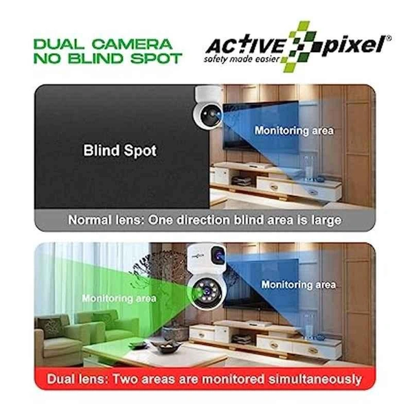 Active Pixel 4MP 1080p ABS Dual Lens WiFi Wireless Camera with IR Night Vision, Motion Detection & Two-Way Audio