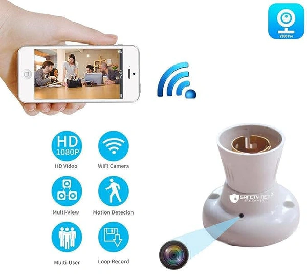 Net Full HD Spy Camera WiFi 1080p Bulb Holder Camera Mini Security Camera with Video Recording Watch Live 24 Hours(V380 PRO APP ) White