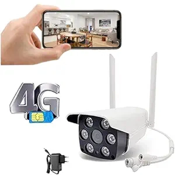  4G 3G Sim Outdoor CCTV Bullet Camera| Wide Angle View and Colored Night Vision | IP66 Waterproof Camera | Two Way Audio | Support Cloud Storage and SD Card Upto 128 GB| White (4G SIM)