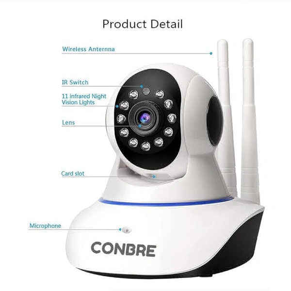 MultipleXR2 Pro {Upgraded} HD Smart WiFi Wireless IP CCTV Security Camera | Night Vision | 2-Way Audio | Support 64 GB Micro SD Card SlotVisit the Conbre Stor
