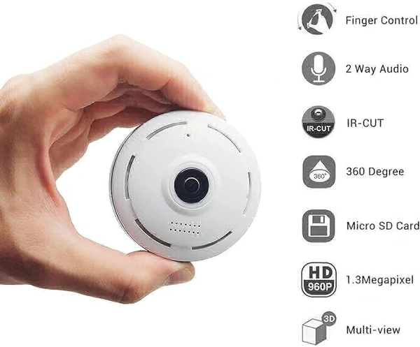 C6 Bulb Camera - 360-Degree Fisheye Lens Wi-Fi Security Camera with Intelligent Motion Detection, Super Night Vision, and Built-in Microphone and Speaker for Home, Office, and Shop Surveillanc