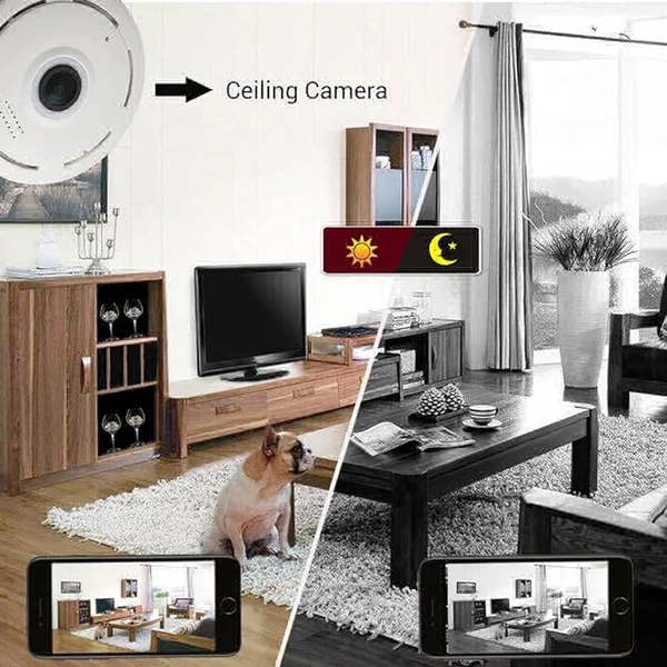 C6 Bulb Camera - 360-Degree Fisheye Lens Wi-Fi Security Camera with Intelligent Motion Detection, Super Night Vision, and Built-in Microphone and Speaker for Home, Office, and Shop Surveillanc