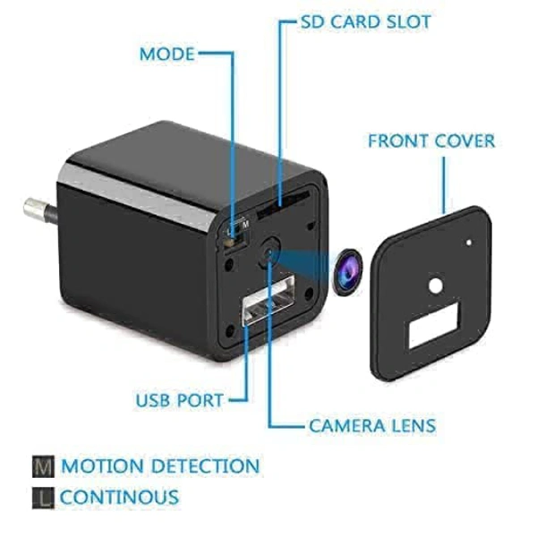 Charger Camera for Home, Charger Adapter CCTV with Mobile Viewing & Night Vision 1080P Mini Lamp IR CCTV Home Security Plug & Play Charger Camera