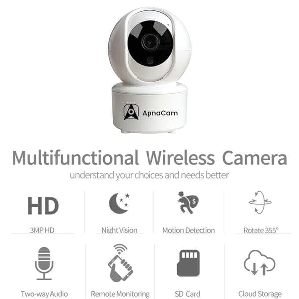 AI Smart Home Security Camera with 1080 Full HD | Wireless/WiFi | 360 Degree Viewing | Motion Detection | Two Way Communication | Infrared Night Vision | Pan- Tilt Zoom | SD Card Slot.