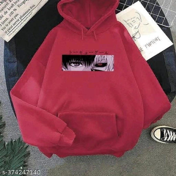 United Style  Anime Printed Hoodie  - Magenta / Fuchsia, S