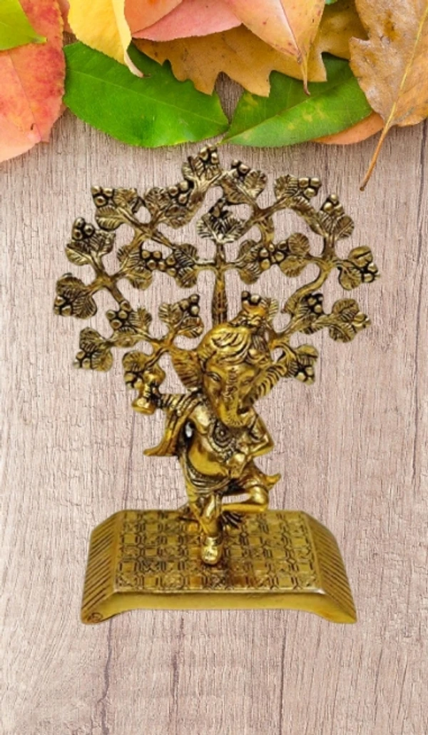 PJH Tree Ganesh  - 18 × 8 × 13 cm., White Metal