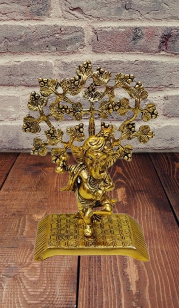 PJH Tree Ganesh  - 18 × 8 × 13 cm., White Metal