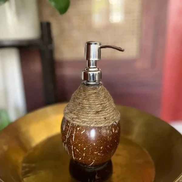 PJH Soap Dispenser - Soap Dispenser with Metal Pump & Coir Rope Detail - Coconut Shell