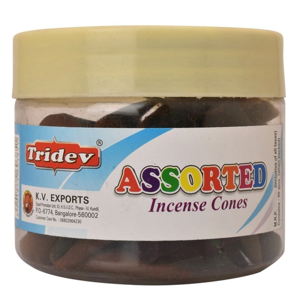 Tridev Incense Cone - Assorted, 90 gms., Jar