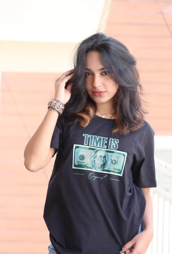 FERA TIME IS MONEY UNISEX ROUND NECK T-SHIRT - Black, S
