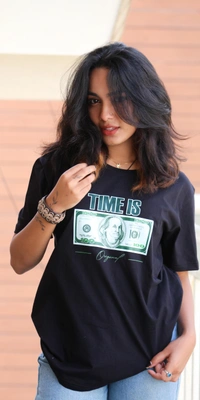 FERA TIME IS MONEY UNISEX ROUND NECK T-SHIRT - Black, S