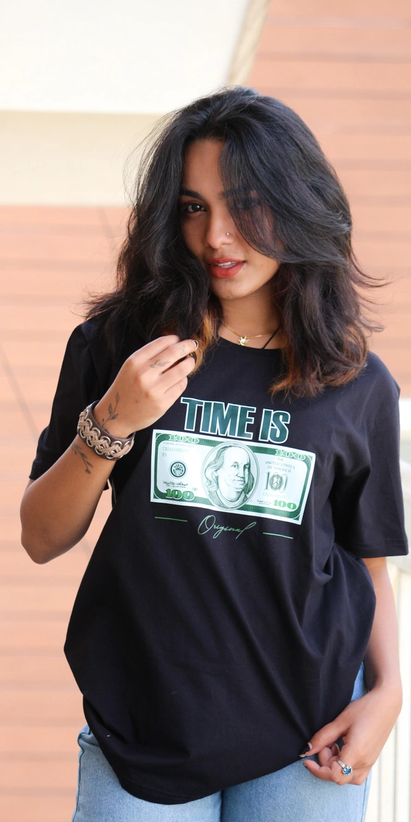 FERA TIME IS MONEY UNISEX ROUND NECK T-SHIRT - Black, S
