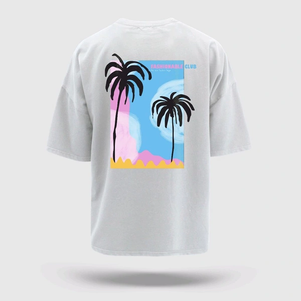FERA TROPICAL TREES OVER SIZED T-SHIRT  - White, M