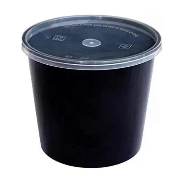  Round Container -1000 ml, Black with Lid (Pack of 100)