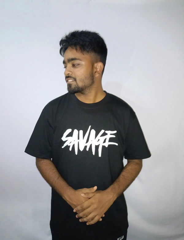 Classical Rhino  Black Printed Oversized T-shirt  - Black, L