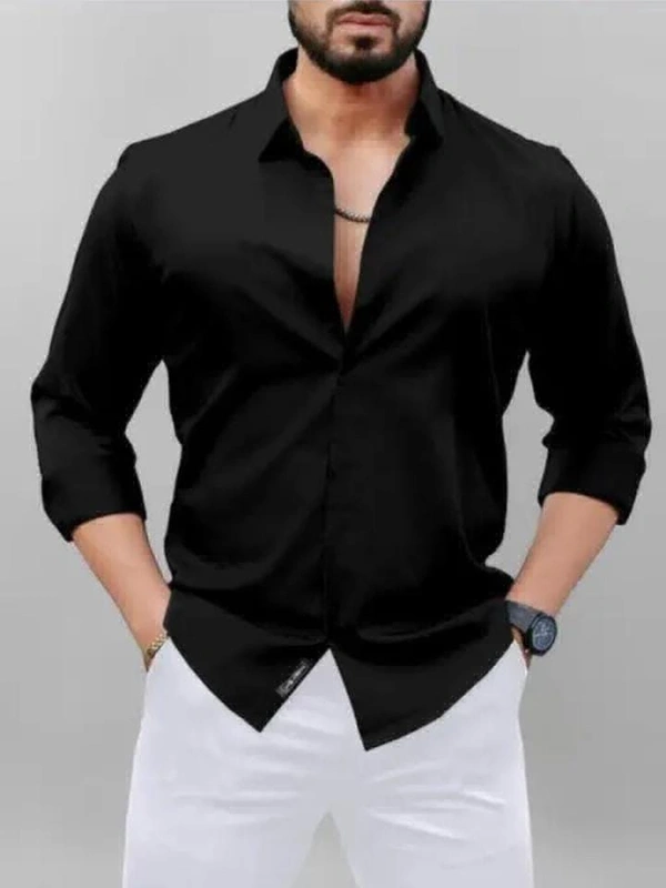 Classical Rhino  Black Cotton Shirt  - Black, S