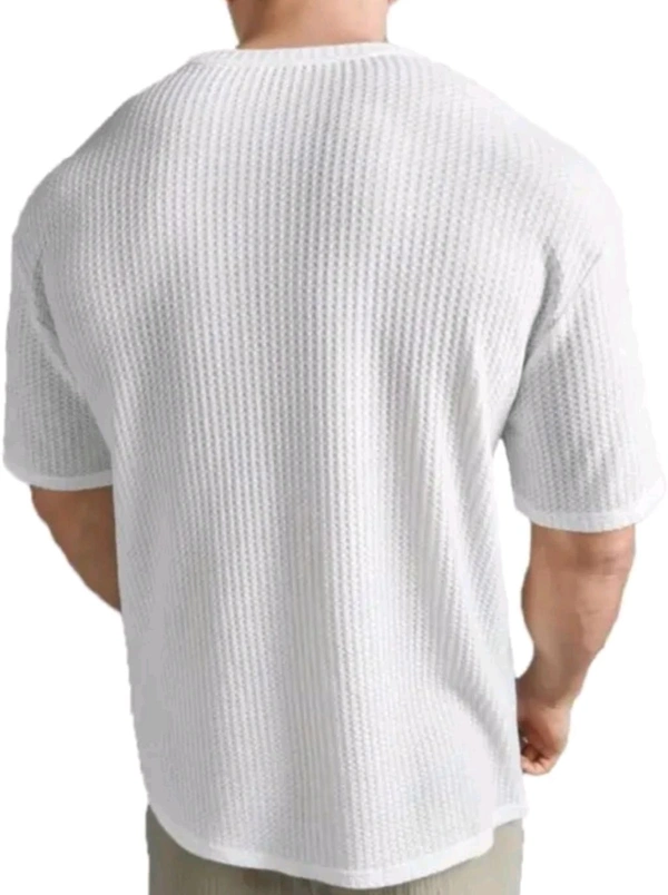 Classical Rhino  Men Striped Round Neck Cotton Blend Blend Popcorn T-Shirts Round Neck White Colour T-Shirt - White, XXS