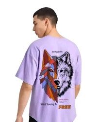 Classical Rhino  Oversized Printed Cotton Tshirt  - Mauve, M