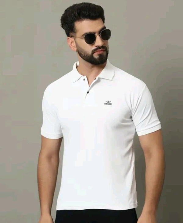Classical Rhino  Cotton Polo Neck Tshirt  - White, XL