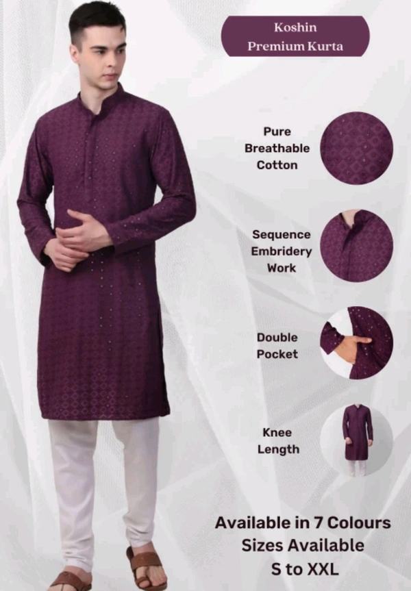 Classical Rhino  Lucknowi Kurta For Men  - Ripe Plum, XXL