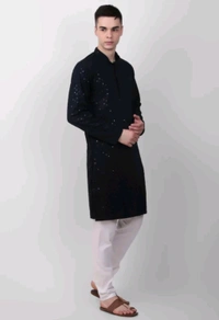 Classical Rhino  Lucknowi Kurta For Men  - Black, L