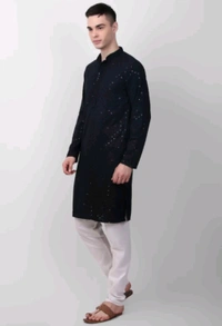 Classical Rhino  Lucknowi Kurta For Men  - Black, XXL