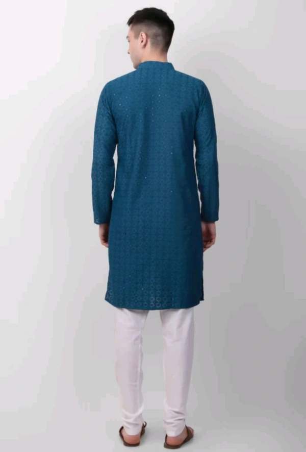 Classical Rhino  Lucknowi Kurta For Men  - Teal, M