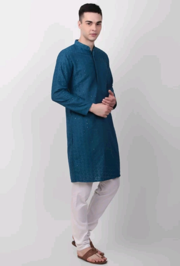 Classical Rhino  Lucknowi Kurta For Men  - Teal, L