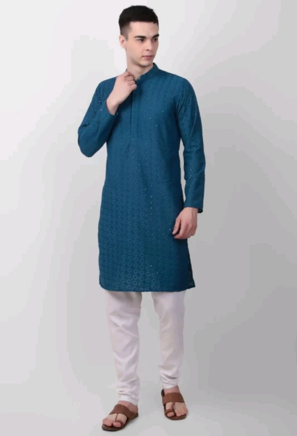 Classical Rhino  Lucknowi Kurta For Men  - Teal, XXL