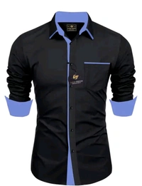 Classical Rhino  Formal Solid Collar Shirt  - Black, L