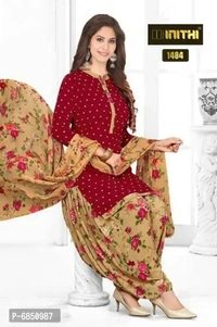 दुपट्टे के साथ खूबसूरत अमेरिकन क्रेप प्रिंटेड ड्रेस मटेरियल - Yellow