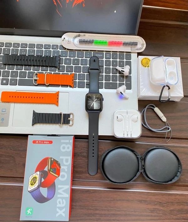 8 In 1 Combo Offer  Ultra Smart Watch,airpod,headphone,strap,etc - Black