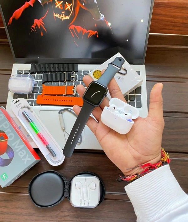 8 In 1 Combo Offer  Ultra Smart Watch,airpod,headphone,strap,etc - White