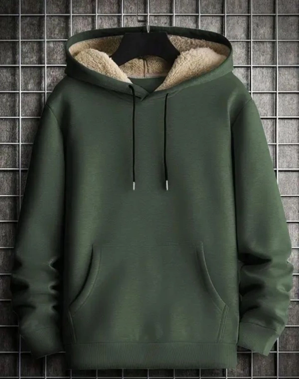 Green Solid Hoodie | Comfortable Fabric  - L