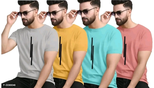 Elegant Polyester Printed Round Neck Tees For Men-Pack Of 4Size: SMLXL2XL - M