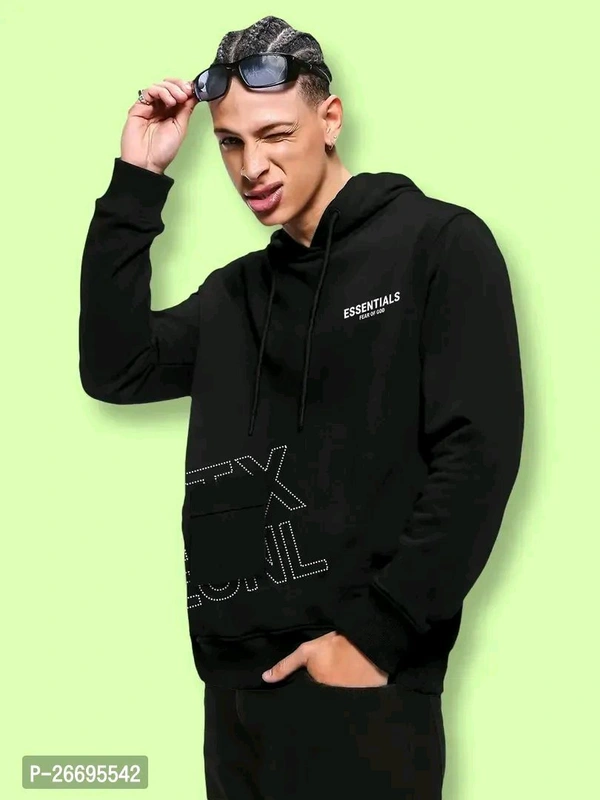 *Stylish Fancy Cotton Blend Printed Hoodie For Men   - L
