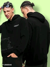 *Stylish Fancy Cotton Blend Printed Hoodie For Men   - L