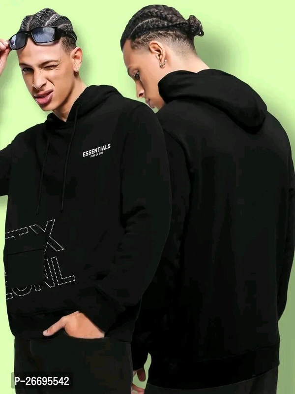 *Stylish Fancy Cotton Blend Printed Hoodie For Men   - L