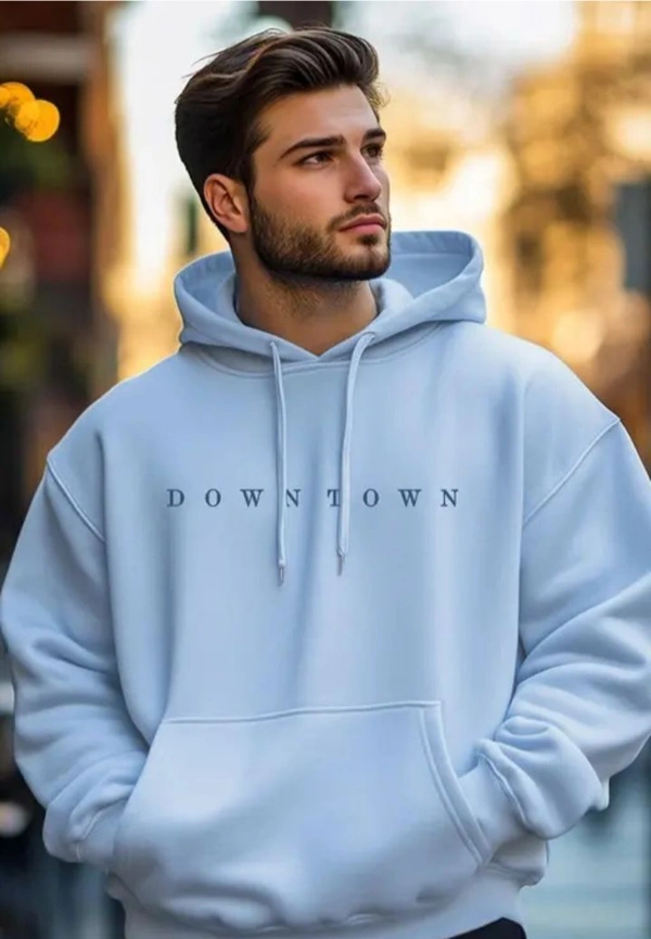 Blue DOWN TOWN solid Hoodie For Mens  - XL