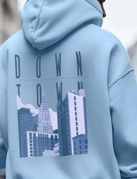 Blue DOWN TOWN solid Hoodie For Mens  - XL