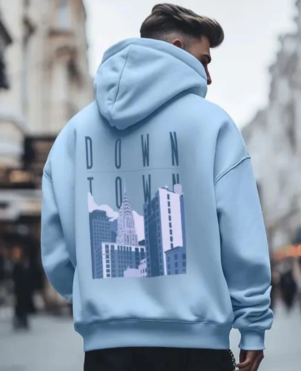 Blue DOWN TOWN solid Hoodie For Mens  - XXL
