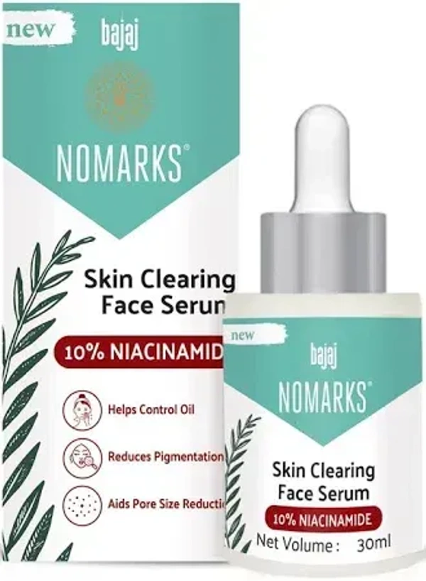 Bajaj Nomarks Skin Clearing Face Serum 10% Niacinamide + 1% HA + Zinc PCA  (30 ml) - 5, 30 ml, All Over India